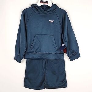 Reebok Youth Girls 2 Pc Set Matching Hoodie Sweatpants Hoops  Blue Teal 4-5YA